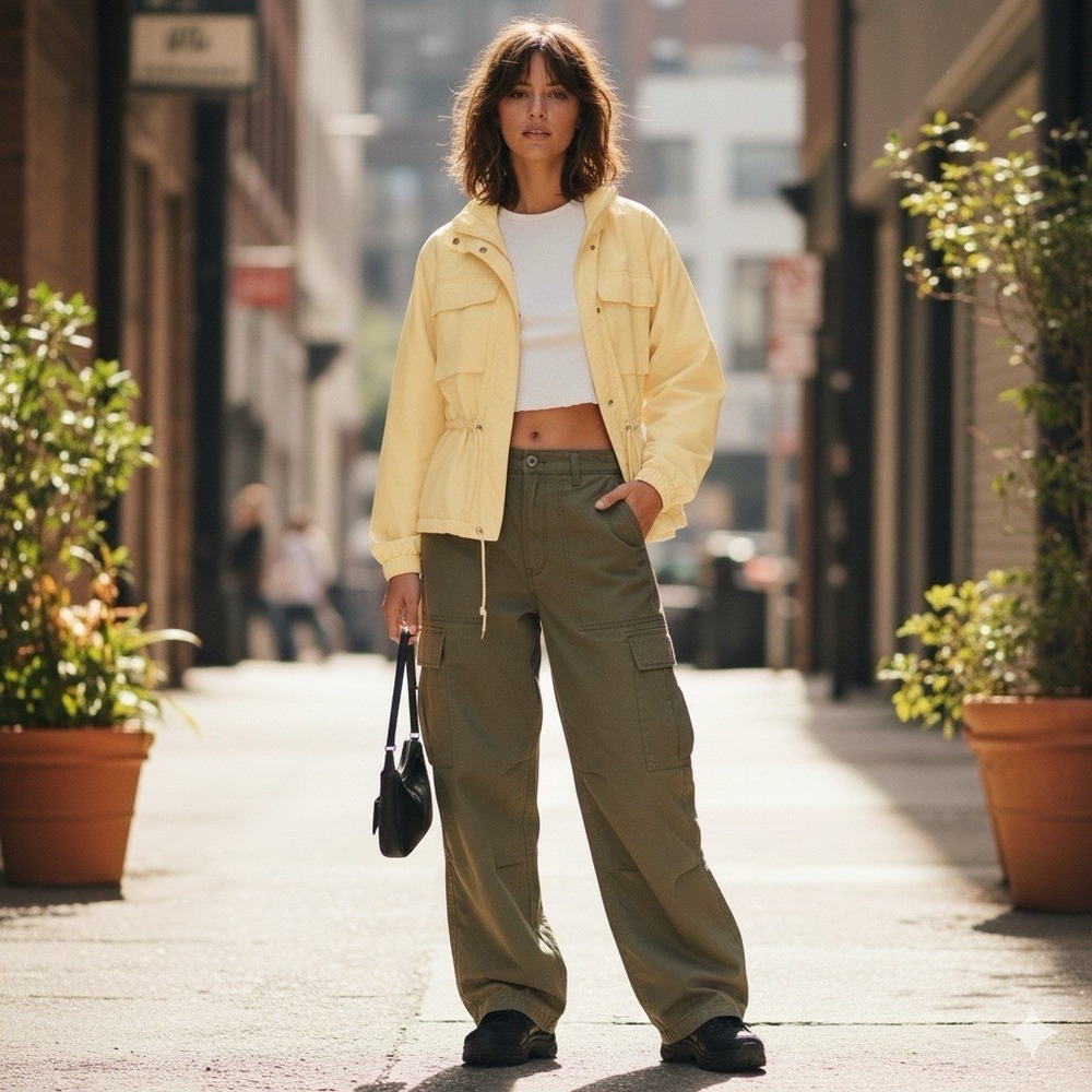 Womens Vintage Butter Yellow Gorpcore Utility Windbreaker technical Jacket Large